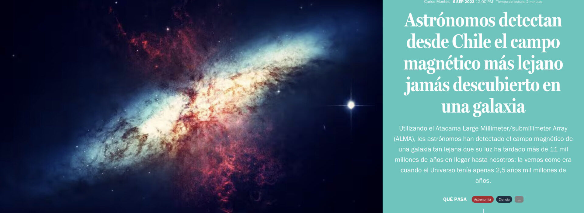 Astrónomos detectan desde Chile el campo magnético más lejano jamás descubierto en una galaxia